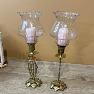 Vintage Brass Faith & Love Candle Holders Set of 2 Inspirational Decor.       3B